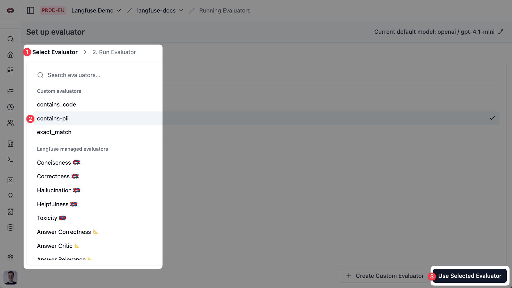 Evaluator select
